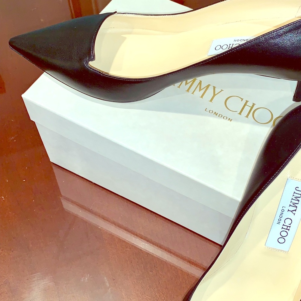 NIB Jimmy Choo Black Leather Kitten Heels Size 10